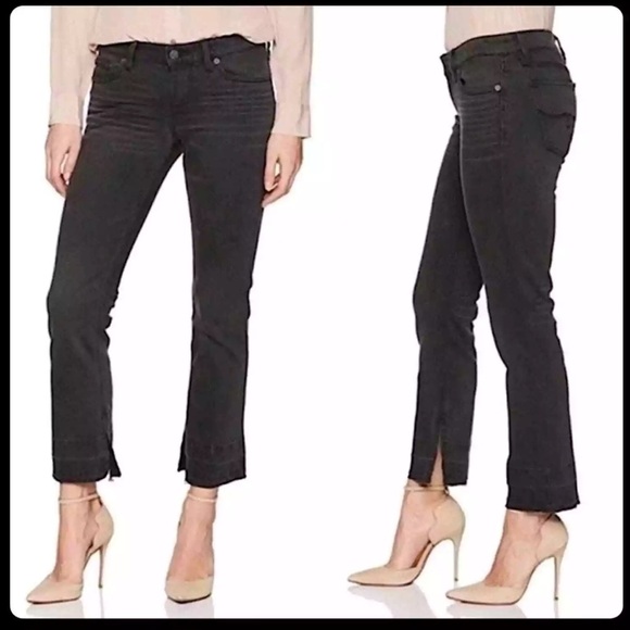 Lucky Brand Lolita Shrunken Boot Cut Kick Flare Slit Distressed Jeans Black 2/26 - Picture 1 of 7